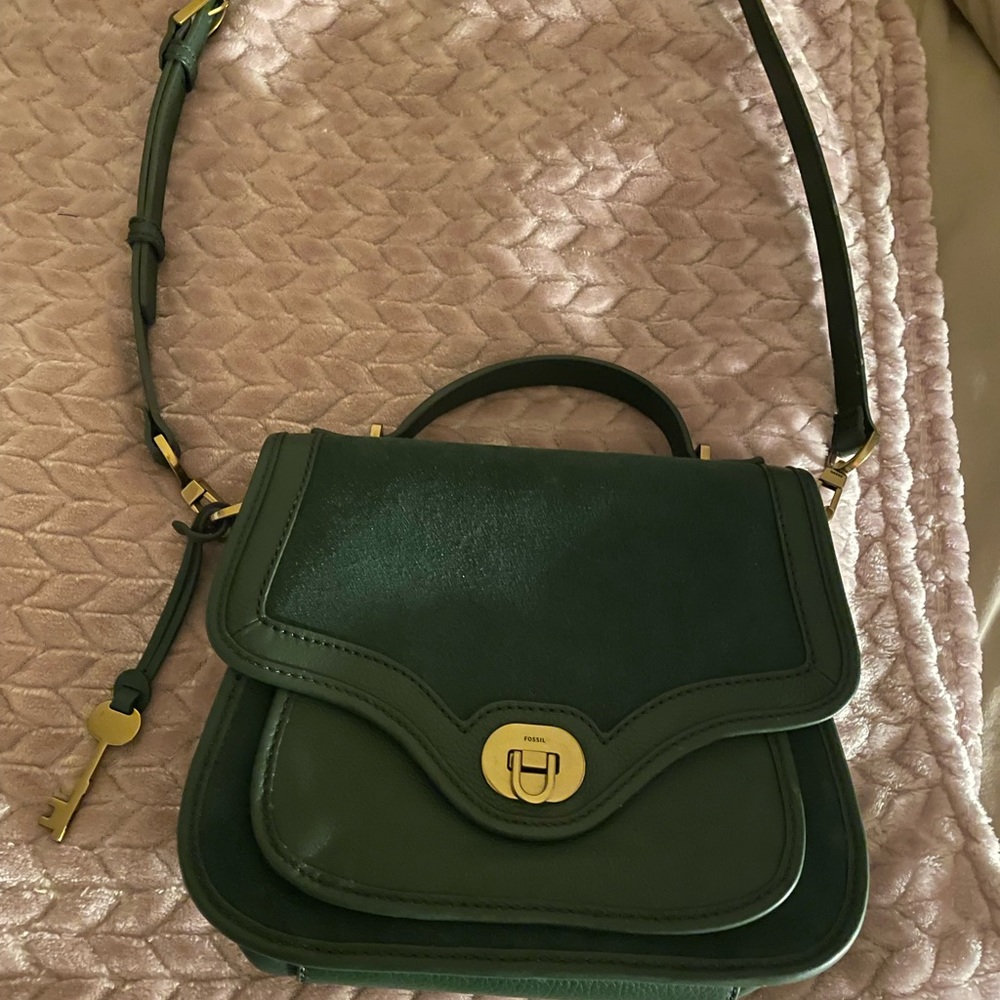 Fossil Women’s Heritage Leather Top Handle Crossbody Purse Bag